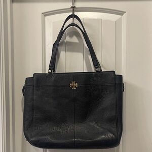 Tory Burch Black Leather Tote with Gold Logo